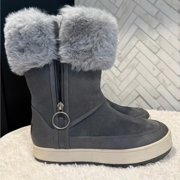 Koolaburra Gray Fur-Trimmed Winter Boots - Picture 2 of 6